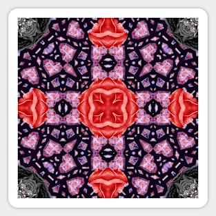 Crystal Hearts and Flowers Valentines Kaleidoscope pattern (Seamless) 40 Sticker